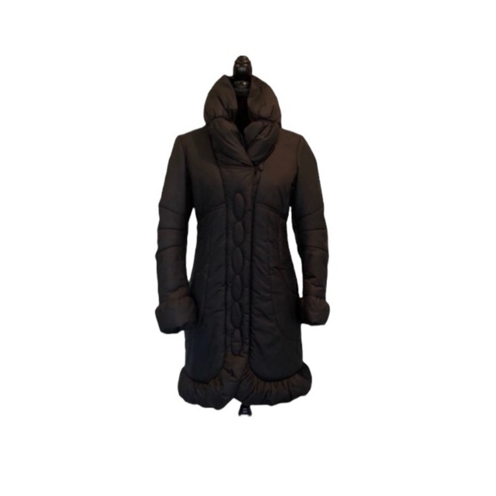 Tahari contemporary modern black winter warm puffer coat gorpcore extra small